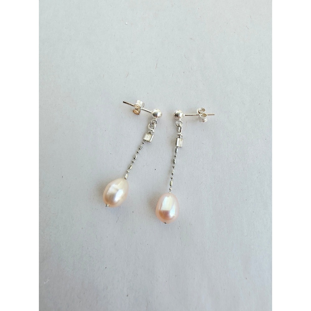 Handmade Sterling Silver 925 Genuine Pink Pearl Drop Dangle Earrings Artisan new